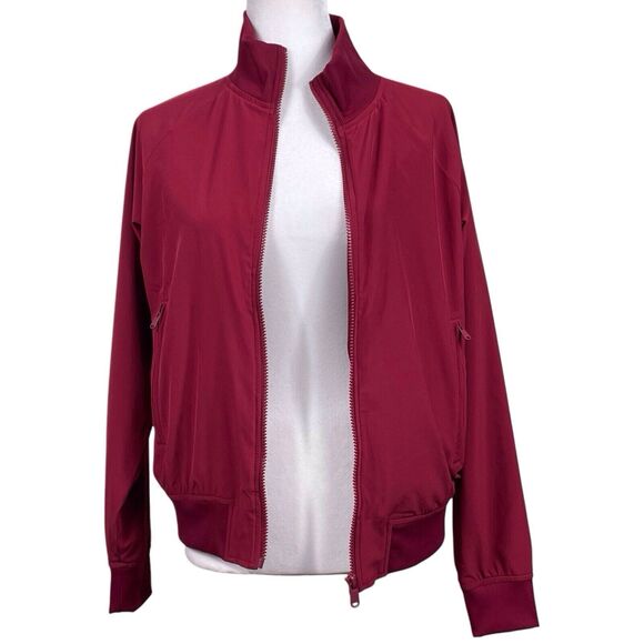 ATHLETA Brooklyn Bomber Jacket Size Small Stretch UPF 50+ Pockets Red Cranberry - Picture 7 of 15